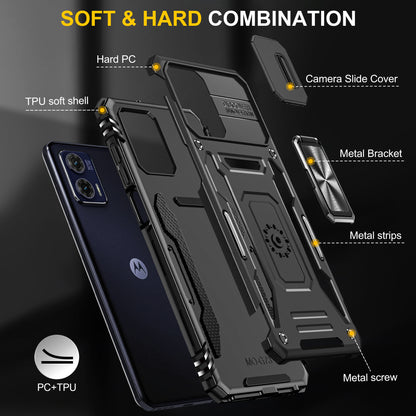 For Motorola Moto G73 5G Armor Series PC + TPU Phone Case Kickstand Shell with Slide Camera Protector Cover