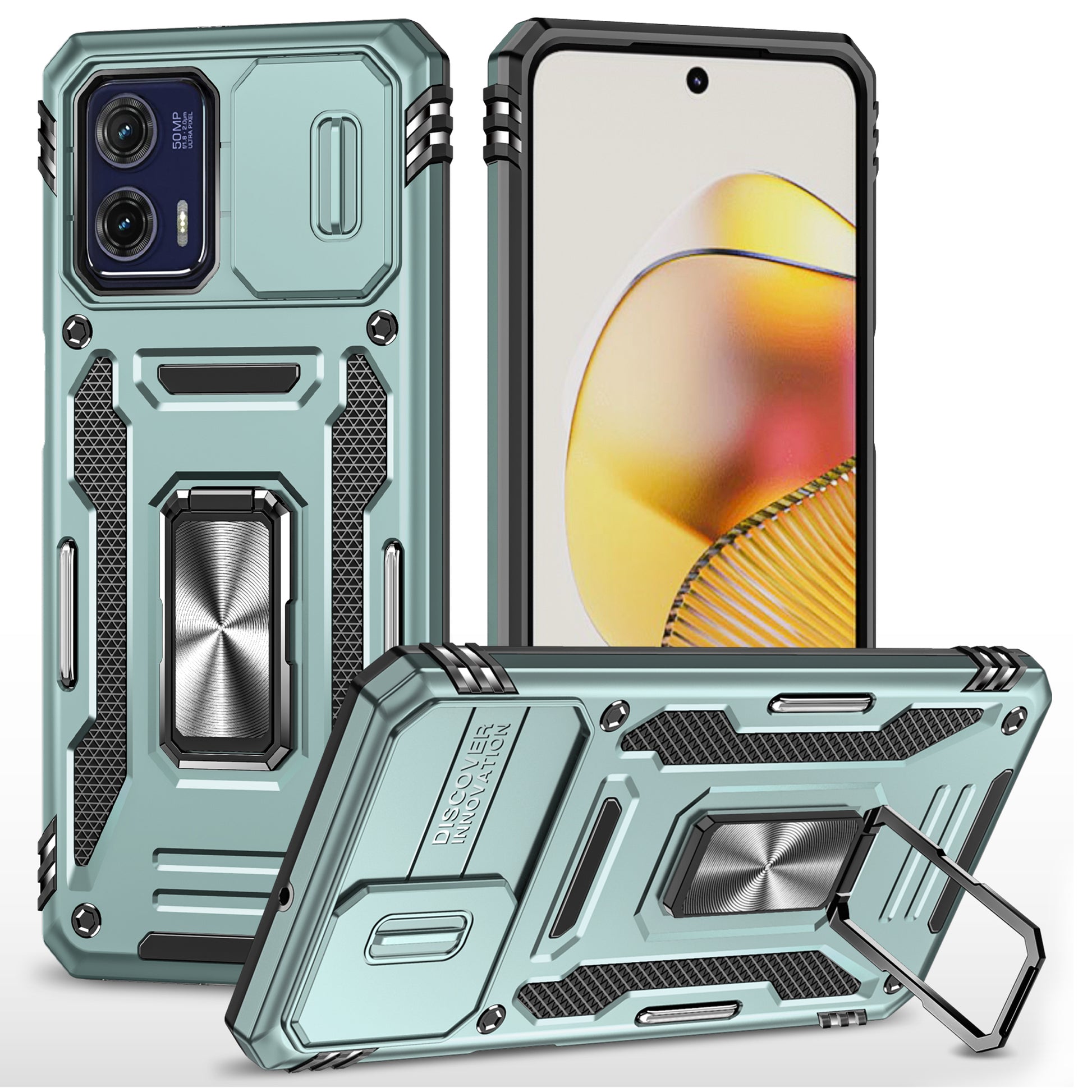 For Motorola Moto G73 5G Armor Series PC + TPU Phone Case Kickstand Shell with Slide Camera Protector Cover