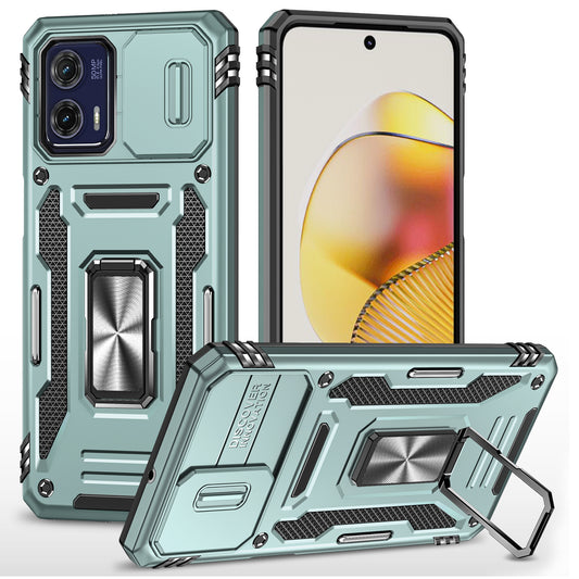 For Motorola Moto G73 5G Armor Series PC + TPU Phone Case Kickstand Shell with Slide Camera Protector Cover