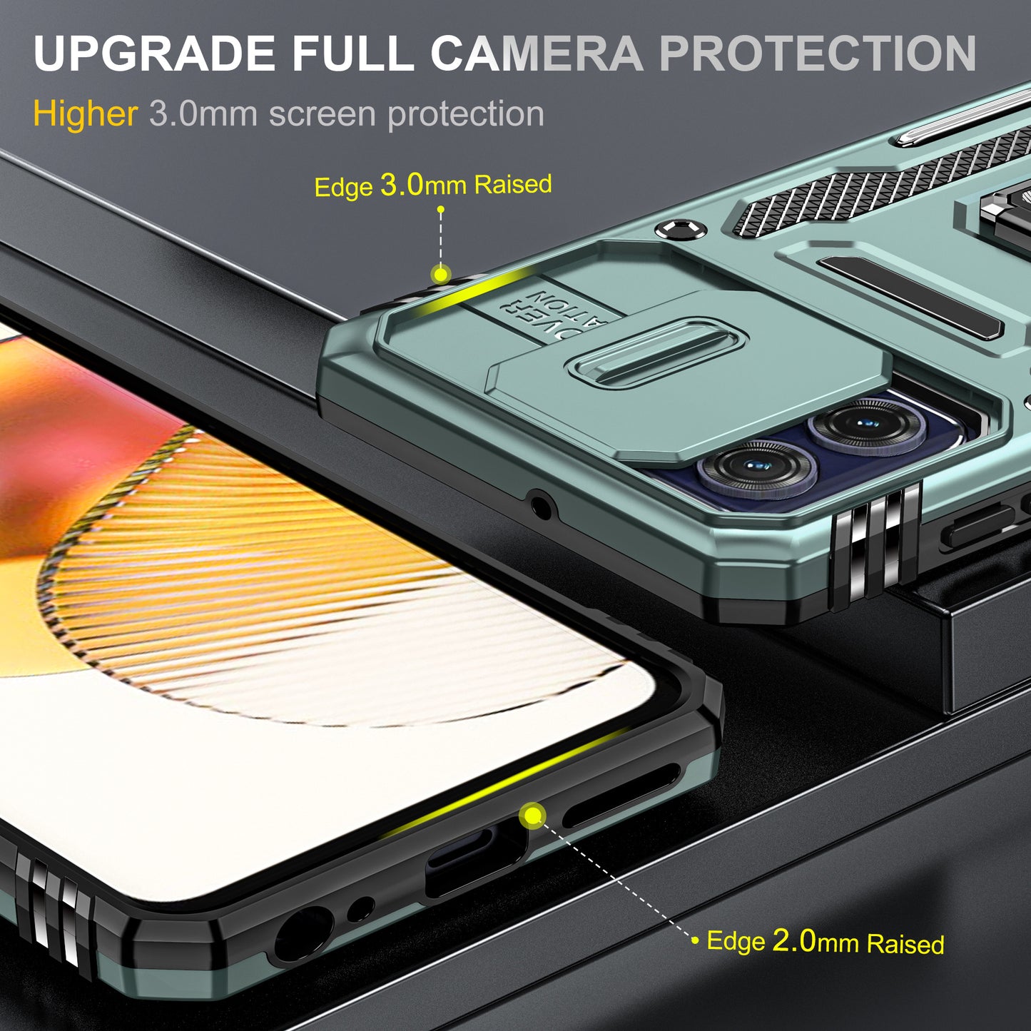 For Motorola Moto G73 5G Armor Series PC + TPU Phone Case Kickstand Shell with Slide Camera Protector Cover