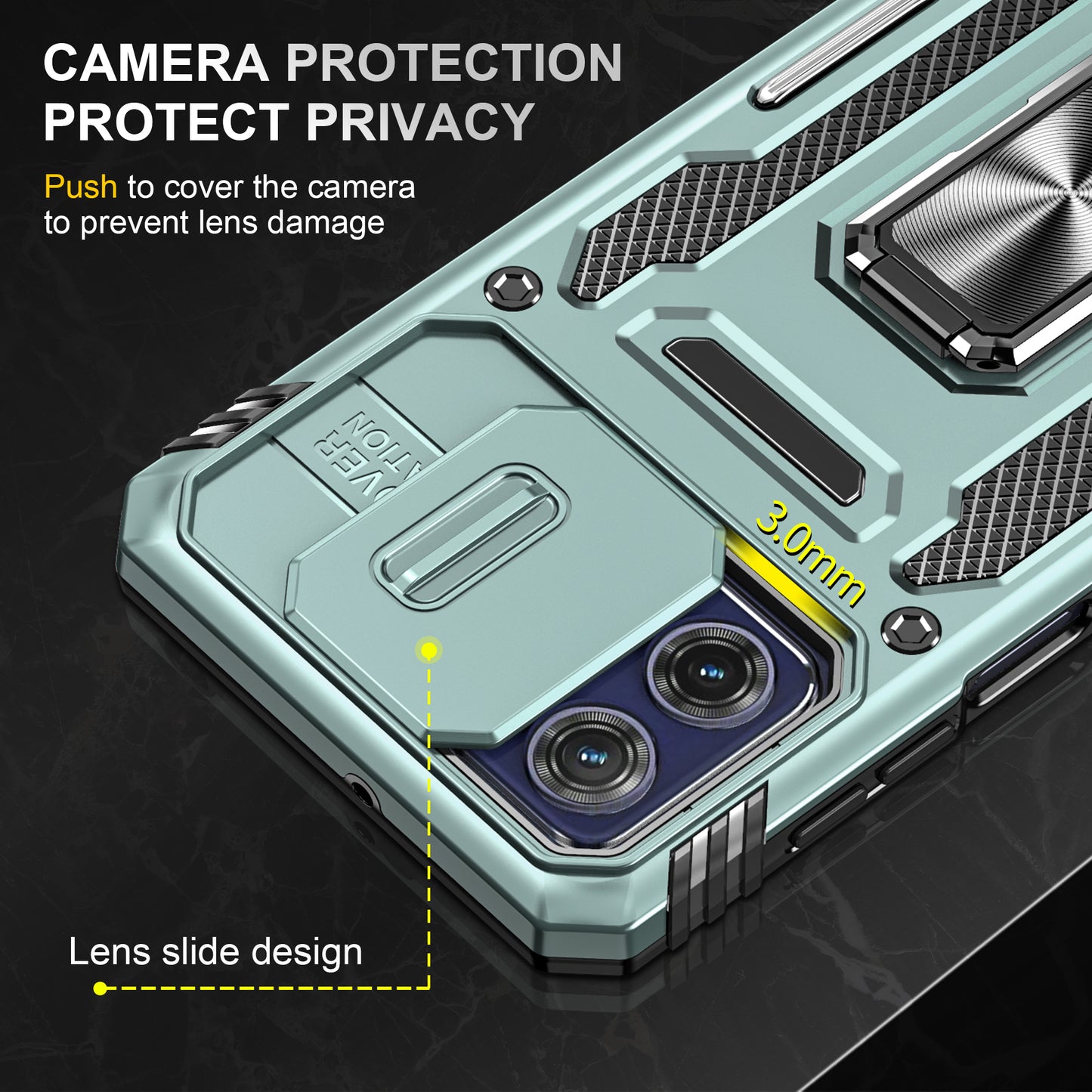 For Motorola Moto G73 5G Armor Series PC + TPU Phone Case Kickstand Shell with Slide Camera Protector Cover
