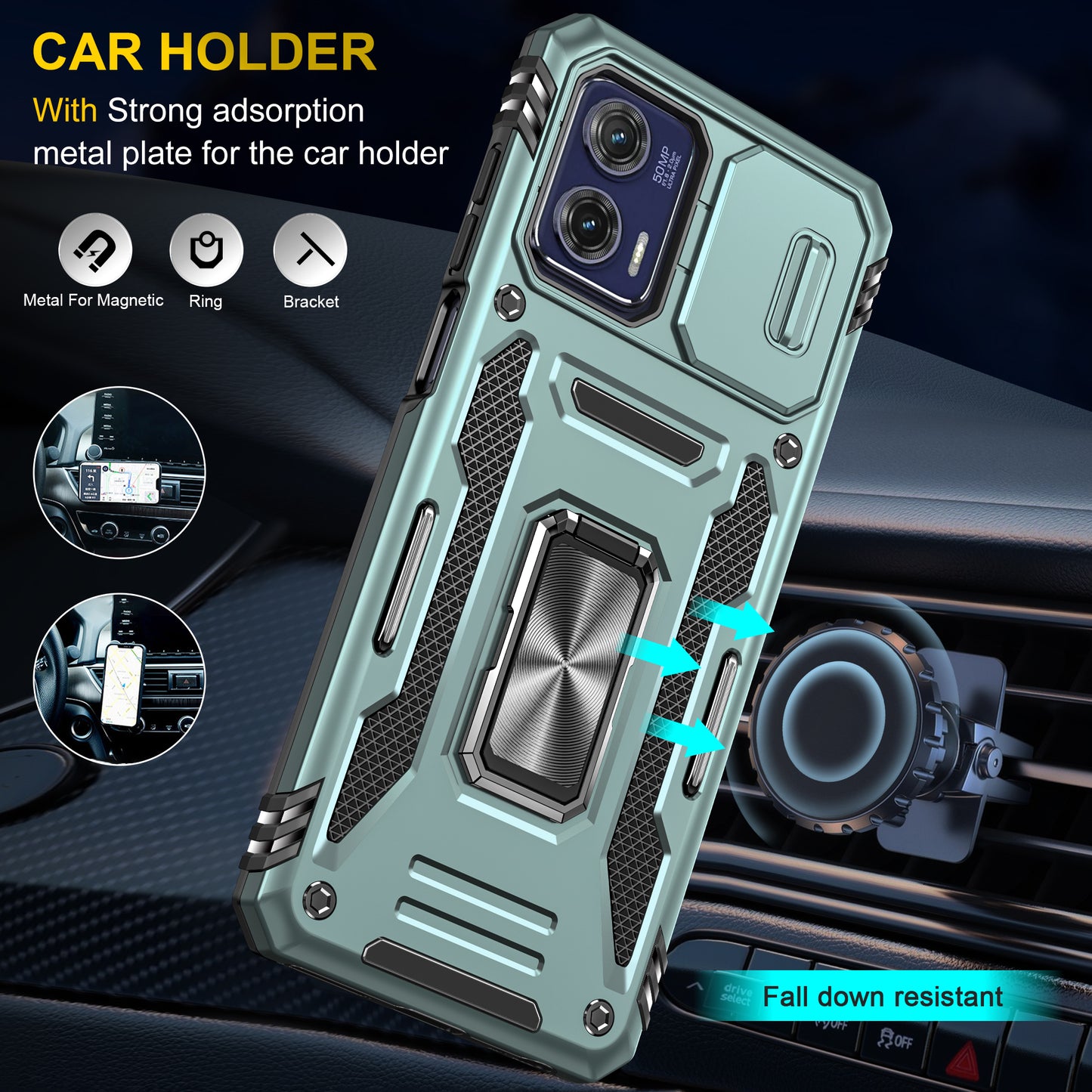 For Motorola Moto G73 5G Armor Series PC + TPU Phone Case Kickstand Shell with Slide Camera Protector Cover