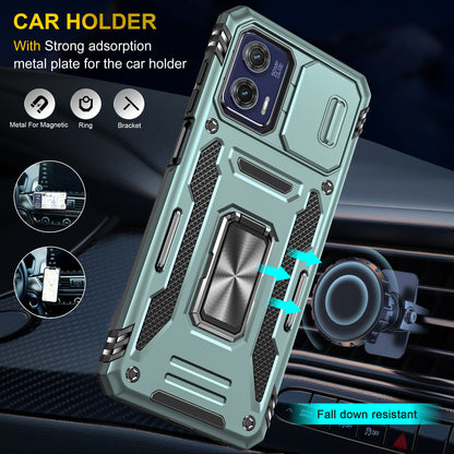 For Motorola Moto G73 5G Armor Series PC + TPU Phone Case Kickstand Shell with Slide Camera Protector Cover
