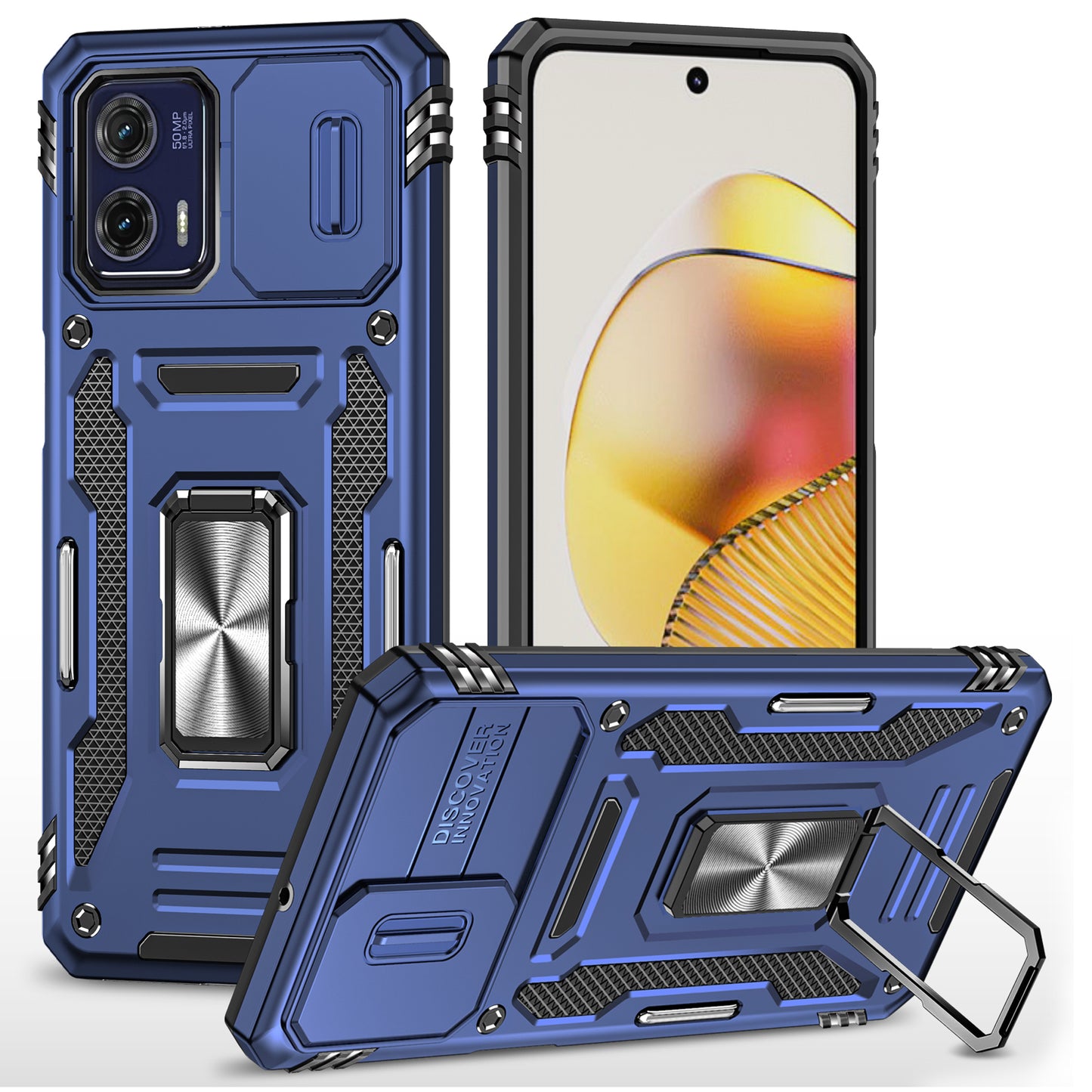 For Motorola Moto G73 5G Armor Series PC + TPU Phone Case Kickstand Shell with Slide Camera Protector Cover