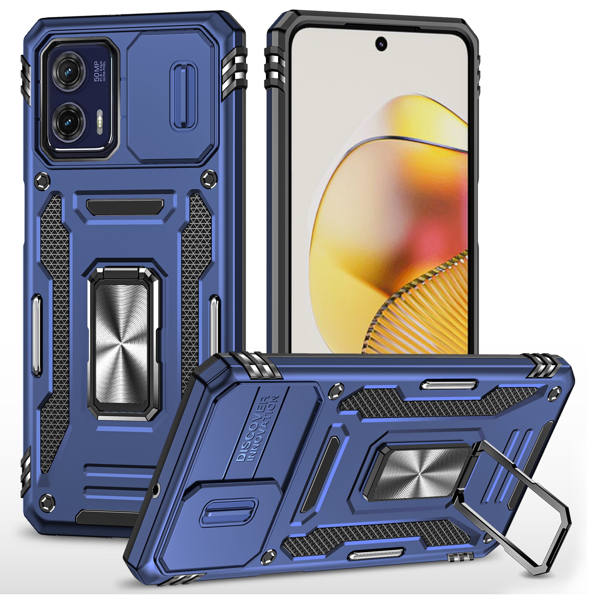 For Motorola Moto G73 5G Armor Series PC + TPU Phone Case Kickstand Shell with Slide Camera Protector Cover