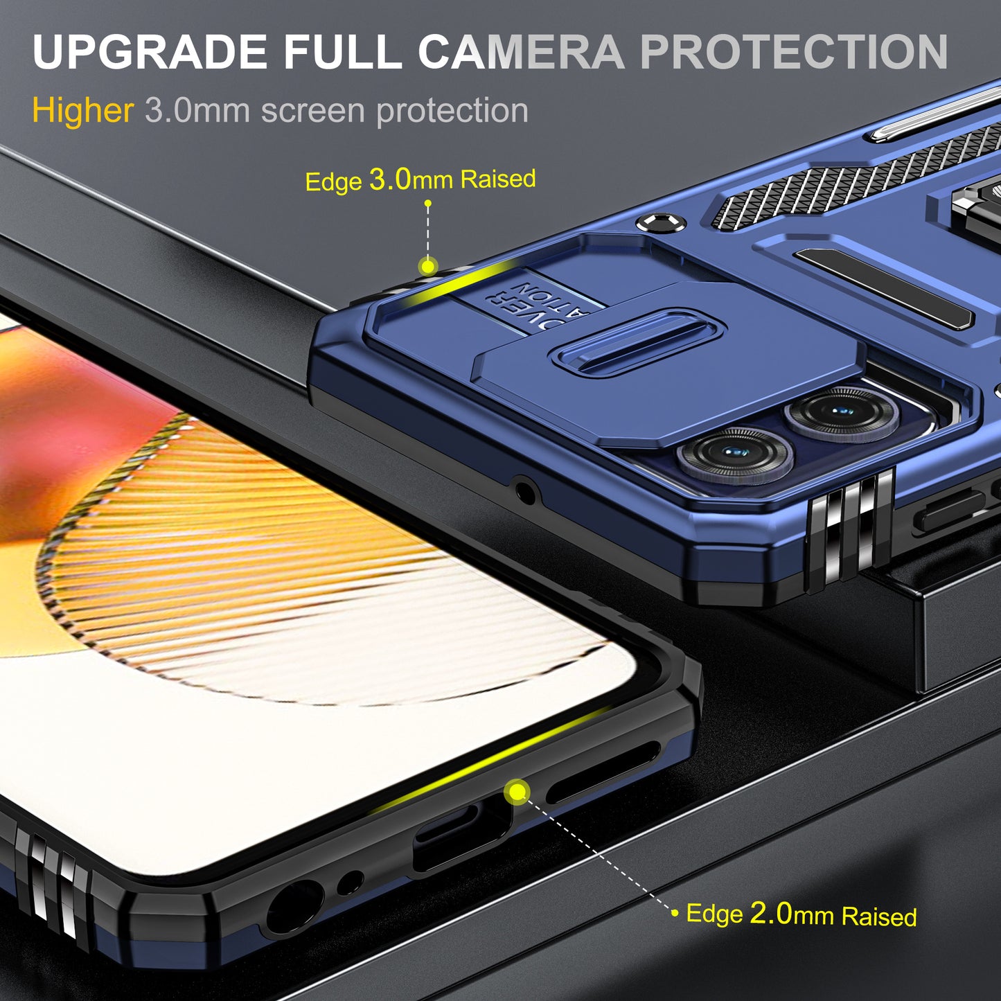 For Motorola Moto G73 5G Armor Series PC + TPU Phone Case Kickstand Shell with Slide Camera Protector Cover