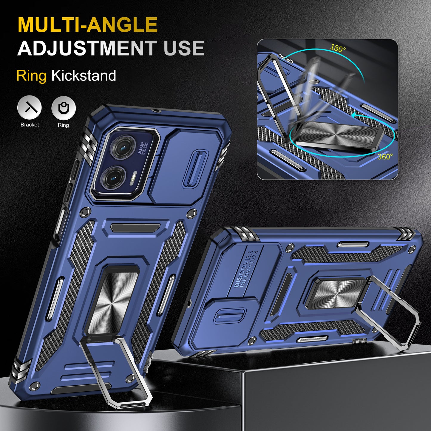 For Motorola Moto G73 5G Armor Series PC + TPU Phone Case Kickstand Shell with Slide Camera Protector Cover