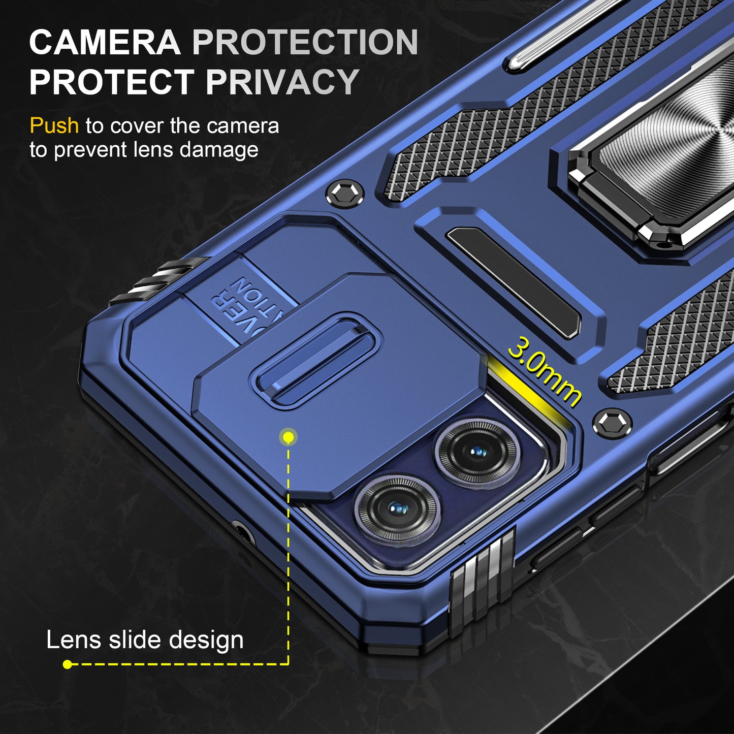 For Motorola Moto G73 5G Armor Series PC + TPU Phone Case Kickstand Shell with Slide Camera Protector Cover