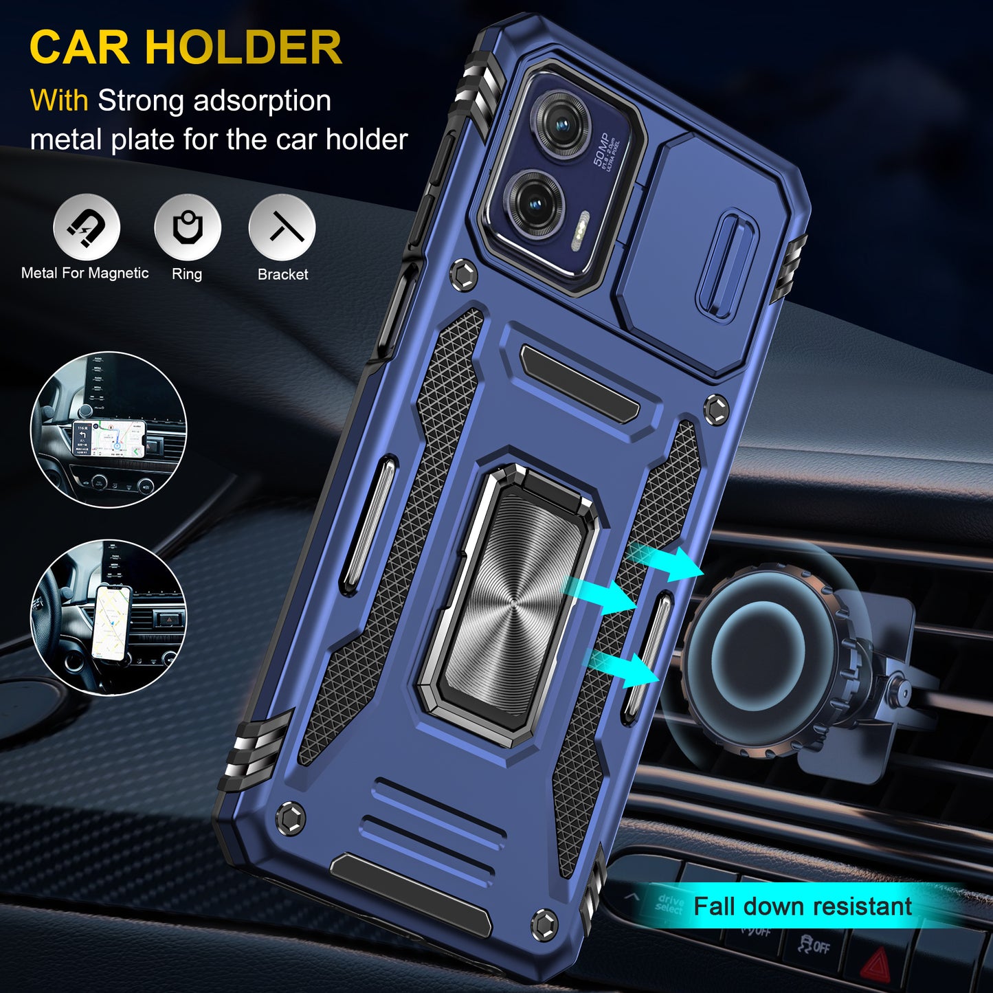 For Motorola Moto G73 5G Armor Series PC + TPU Phone Case Kickstand Shell with Slide Camera Protector Cover