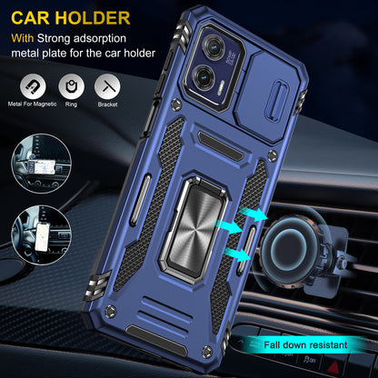 For Motorola Moto G73 5G Armor Series PC + TPU Phone Case Kickstand Shell with Slide Camera Protector Cover