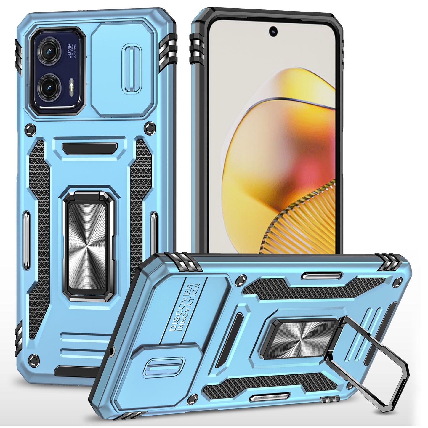 For Motorola Moto G73 5G Armor Series PC + TPU Phone Case Kickstand Shell with Slide Camera Protector Cover