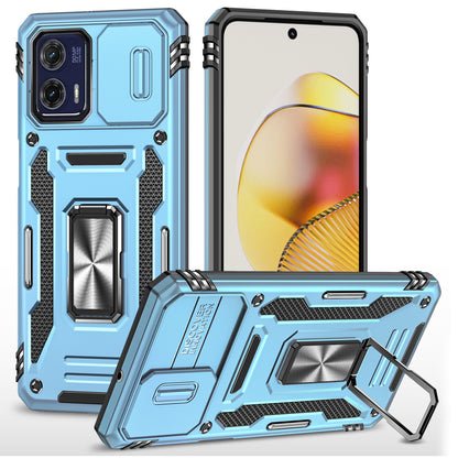 For Motorola Moto G73 5G Armor Series PC + TPU Phone Case Kickstand Shell with Slide Camera Protector Cover