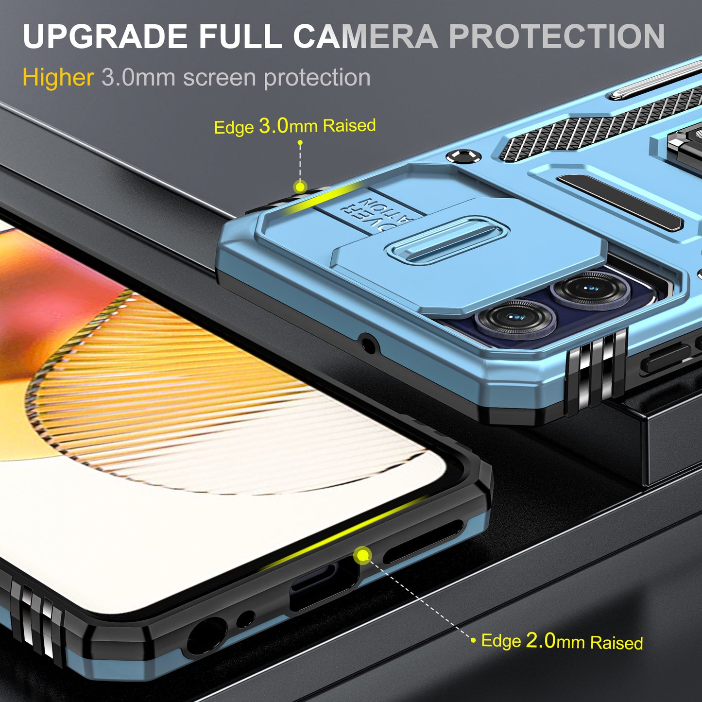 For Motorola Moto G73 5G Armor Series PC + TPU Phone Case Kickstand Shell with Slide Camera Protector Cover