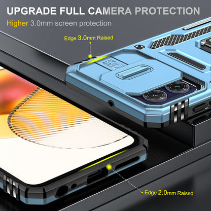 For Motorola Moto G73 5G Armor Series PC + TPU Phone Case Kickstand Shell with Slide Camera Protector Cover