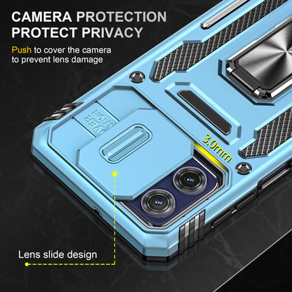 For Motorola Moto G73 5G Armor Series PC + TPU Phone Case Kickstand Shell with Slide Camera Protector Cover