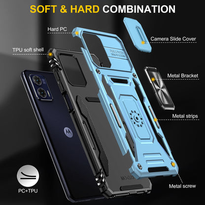 For Motorola Moto G73 5G Armor Series PC + TPU Phone Case Kickstand Shell with Slide Camera Protector Cover
