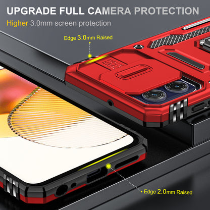For Motorola Moto G73 5G Armor Series PC + TPU Phone Case Kickstand Shell with Slide Camera Protector Cover