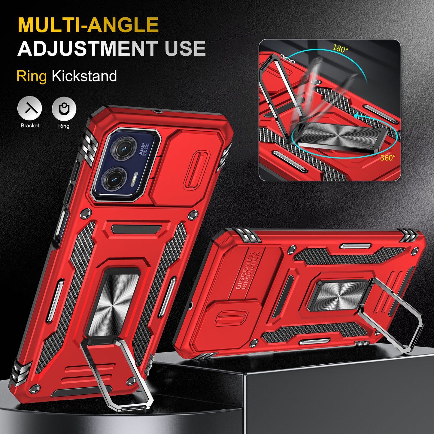 For Motorola Moto G73 5G Armor Series PC + TPU Phone Case Kickstand Shell with Slide Camera Protector Cover