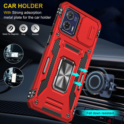 For Motorola Moto G73 5G Armor Series PC + TPU Phone Case Kickstand Shell with Slide Camera Protector Cover
