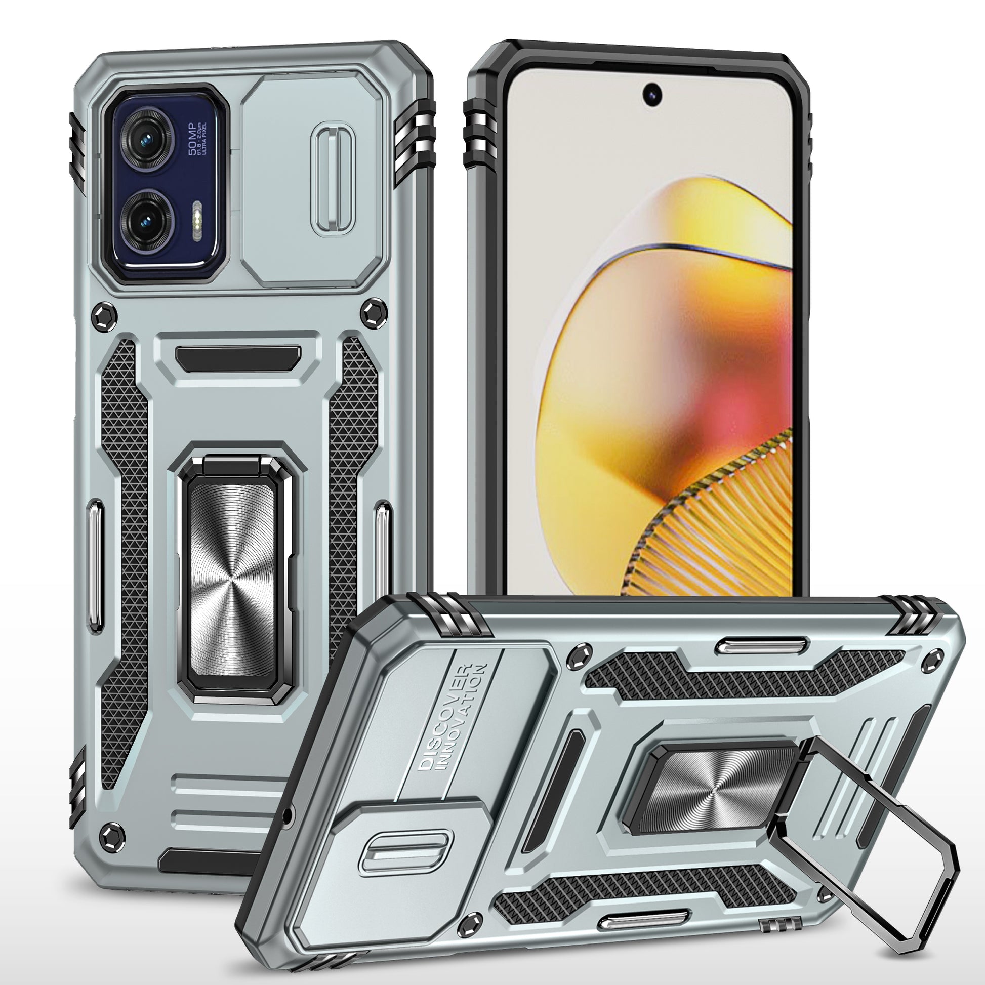 For Motorola Moto G73 5G Armor Series PC + TPU Phone Case Kickstand Shell with Slide Camera Protector Cover