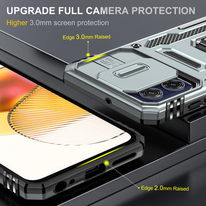 For Motorola Moto G73 5G Armor Series PC + TPU Phone Case Kickstand Shell with Slide Camera Protector Cover
