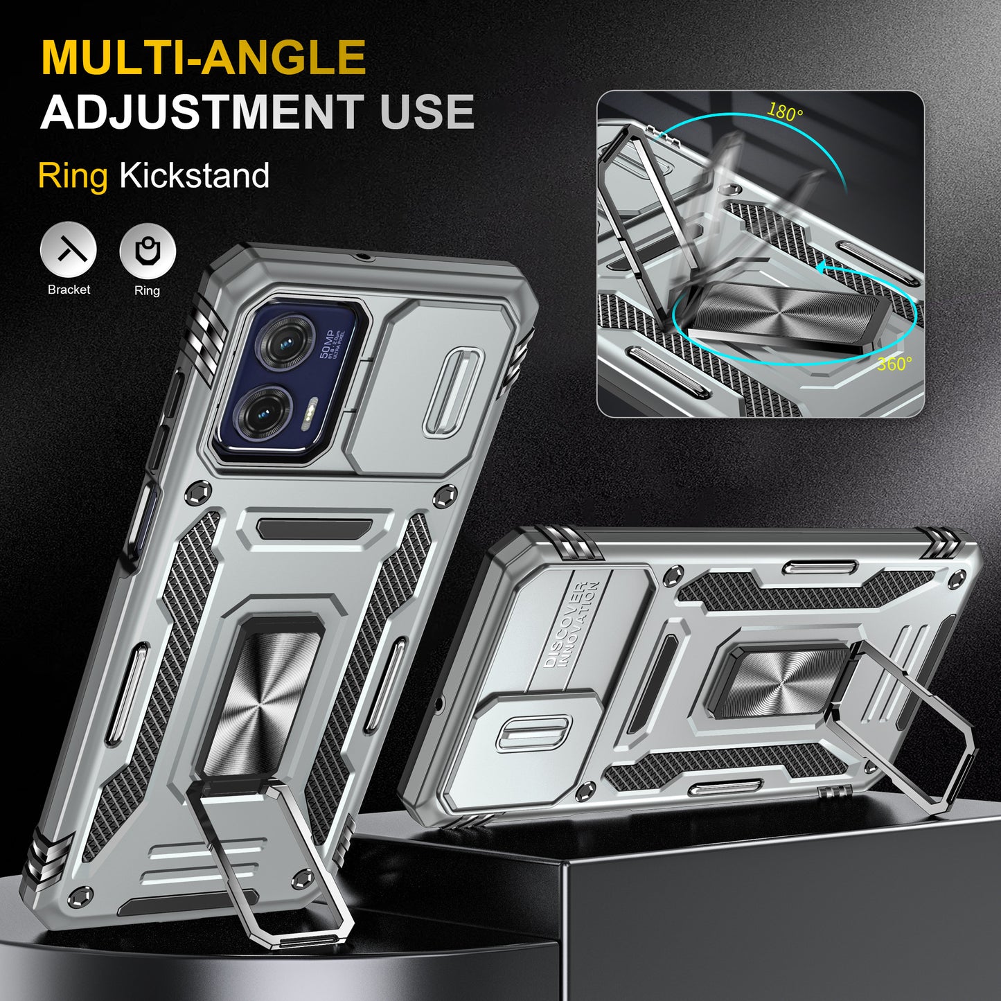 For Motorola Moto G73 5G Armor Series PC + TPU Phone Case Kickstand Shell with Slide Camera Protector Cover