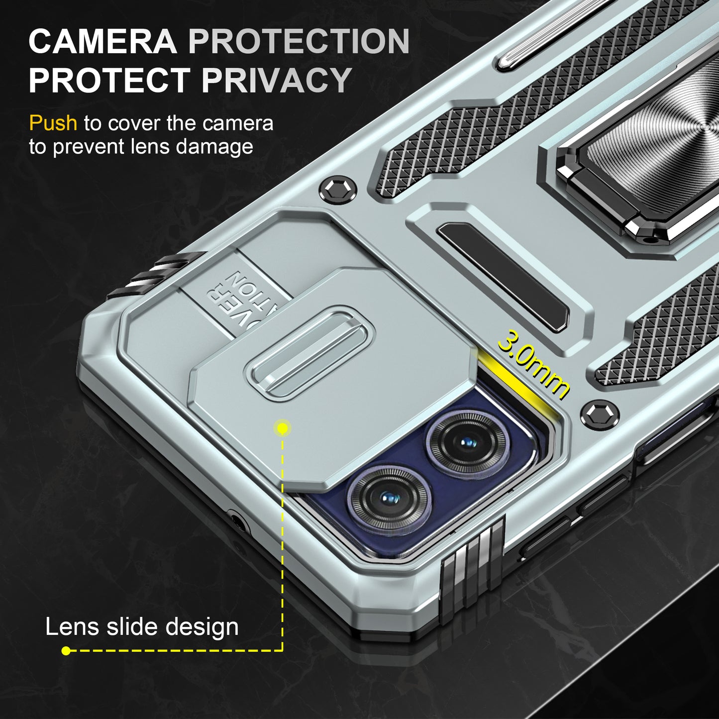 For Motorola Moto G73 5G Armor Series PC + TPU Phone Case Kickstand Shell with Slide Camera Protector Cover