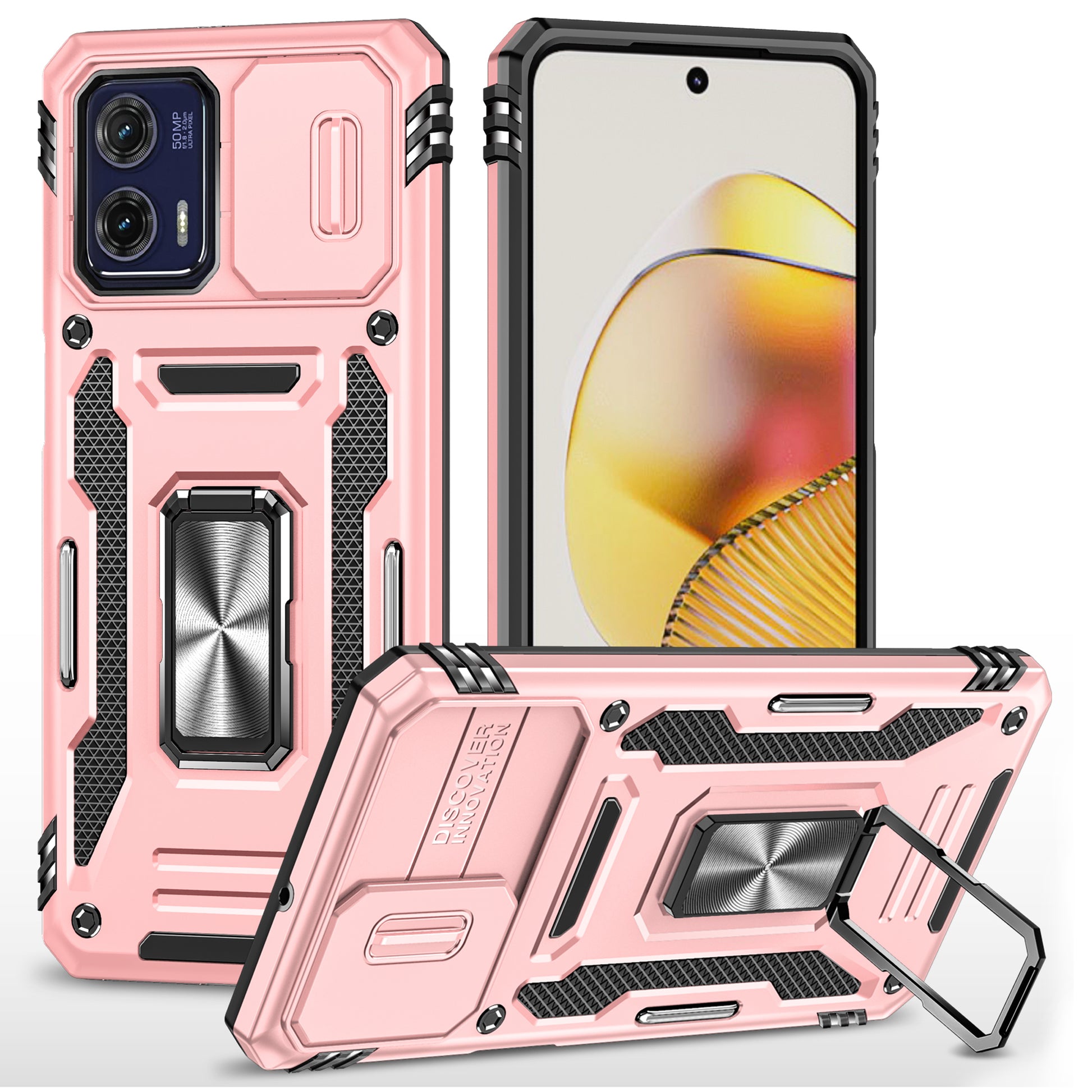 For Motorola Moto G73 5G Armor Series PC + TPU Phone Case Kickstand Shell with Slide Camera Protector Cover