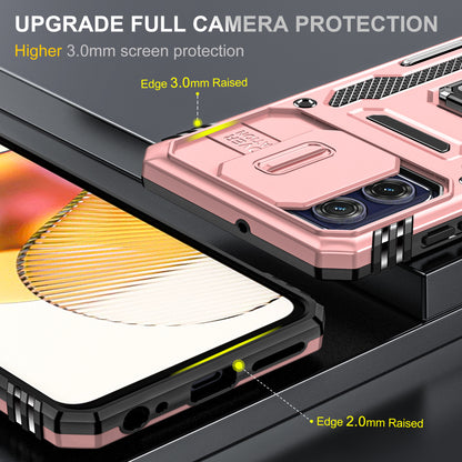 For Motorola Moto G73 5G Armor Series PC + TPU Phone Case Kickstand Shell with Slide Camera Protector Cover