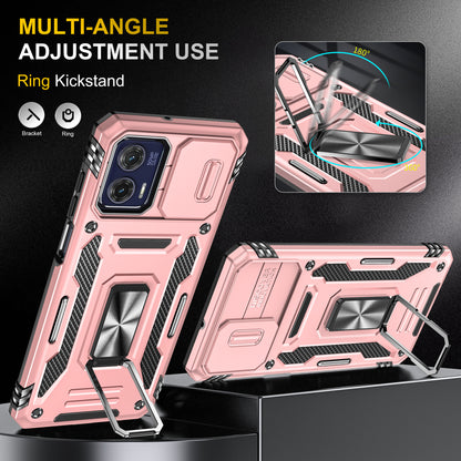 For Motorola Moto G73 5G Armor Series PC + TPU Phone Case Kickstand Shell with Slide Camera Protector Cover