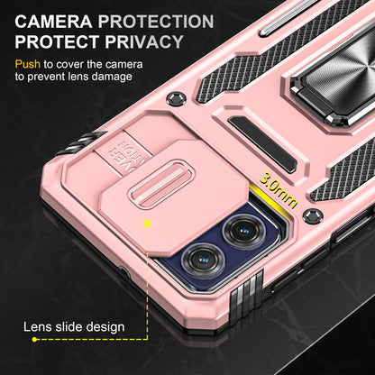 For Motorola Moto G73 5G Armor Series PC + TPU Phone Case Kickstand Shell with Slide Camera Protector Cover