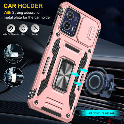 For Motorola Moto G73 5G Armor Series PC + TPU Phone Case Kickstand Shell with Slide Camera Protector Cover