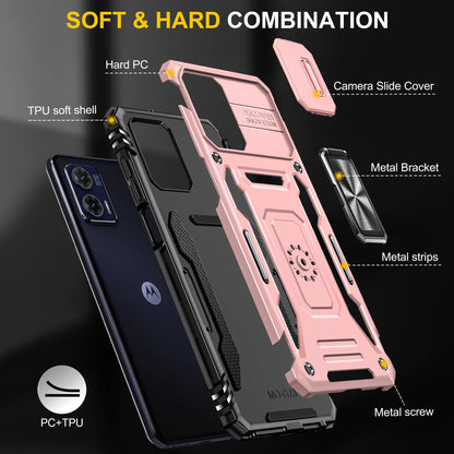 For Motorola Moto G73 5G Armor Series PC + TPU Phone Case Kickstand Shell with Slide Camera Protector Cover