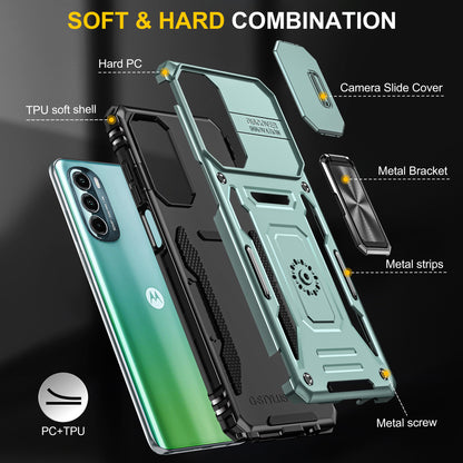 For Motorola Moto G Stylus 4G (2022) Armor Series Drop-proof PC + TPU Phone Case Kickstand Back Cover with Slide Camera Lid