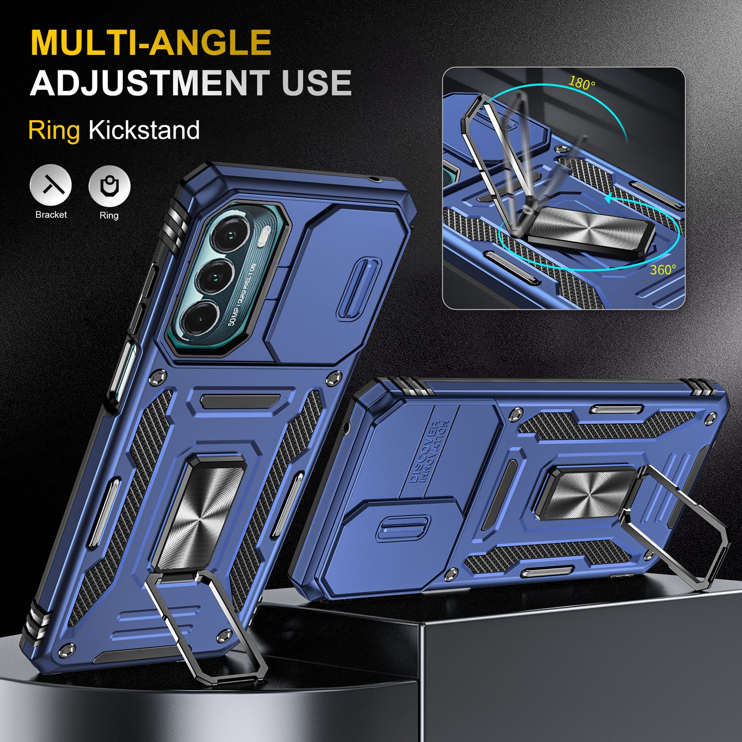 For Motorola Moto G Stylus 4G (2022) Armor Series Drop-proof PC + TPU Phone Case Kickstand Back Cover with Slide Camera Lid