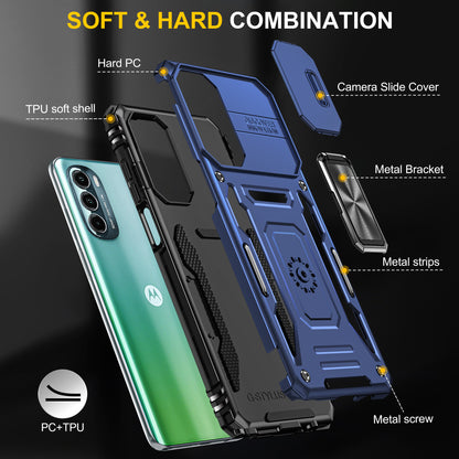 For Motorola Moto G Stylus 4G (2022) Armor Series Drop-proof PC + TPU Phone Case Kickstand Back Cover with Slide Camera Lid