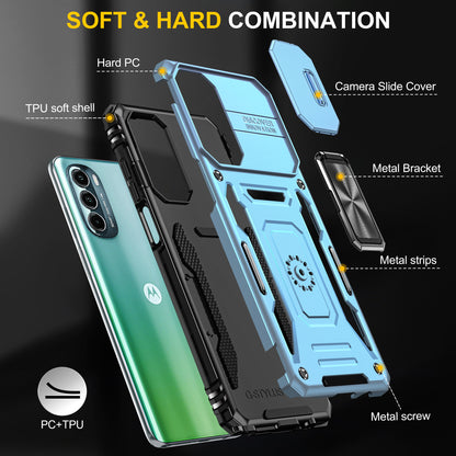 For Motorola Moto G Stylus 4G (2022) Armor Series Drop-proof PC + TPU Phone Case Kickstand Back Cover with Slide Camera Lid