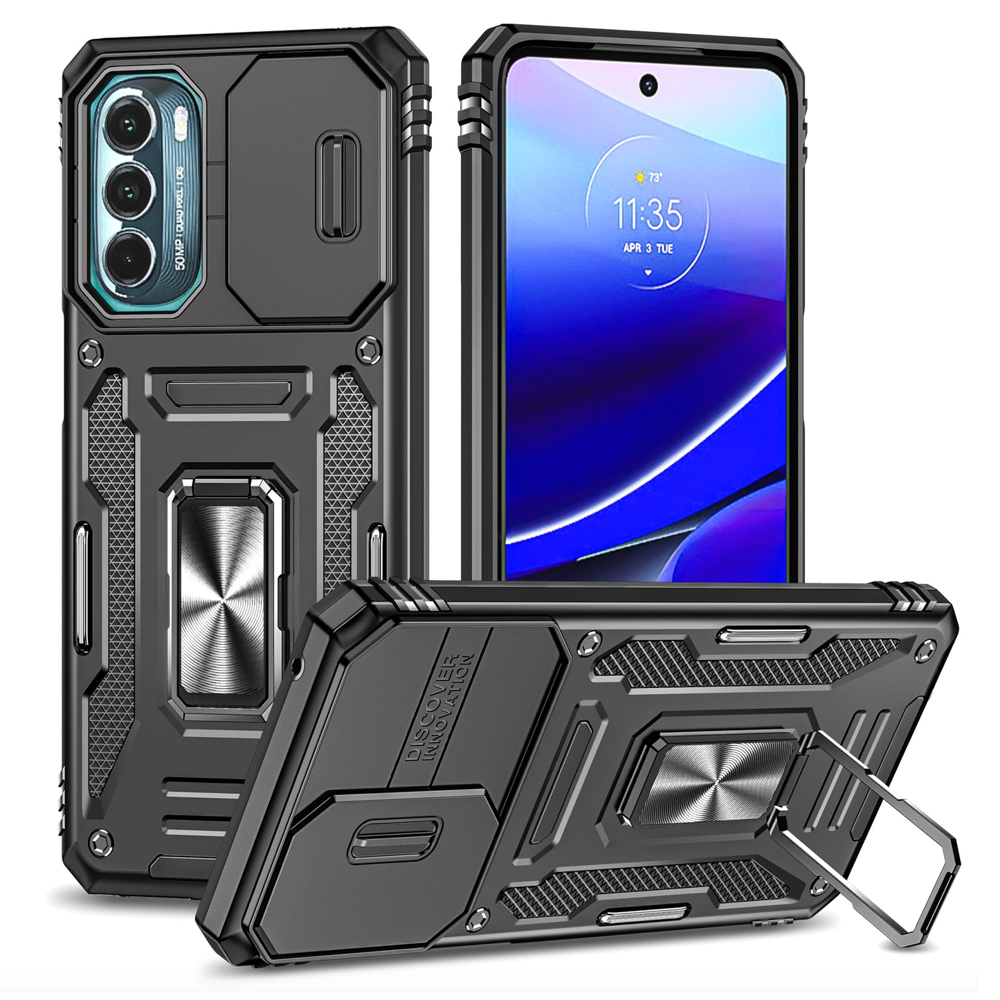 For Motorola Moto G Stylus 4G (2022) Armor Series Drop-proof PC + TPU Phone Case Kickstand Back Cover with Slide Camera Lid