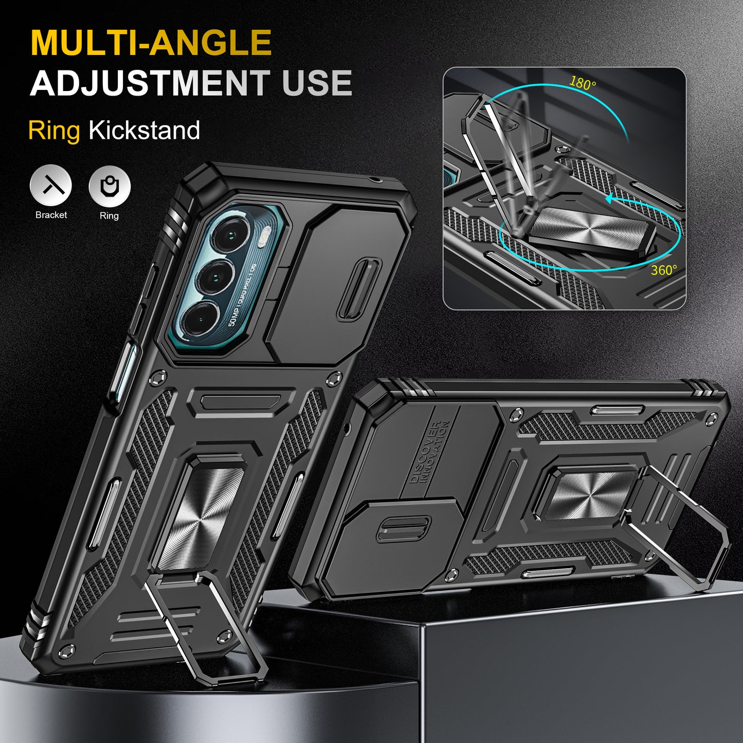 For Motorola Moto G Stylus 4G (2022) Armor Series Drop-proof PC + TPU Phone Case Kickstand Back Cover with Slide Camera Lid