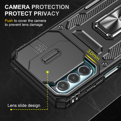 For Motorola Moto G Stylus 4G (2022) Armor Series Drop-proof PC + TPU Phone Case Kickstand Back Cover with Slide Camera Lid