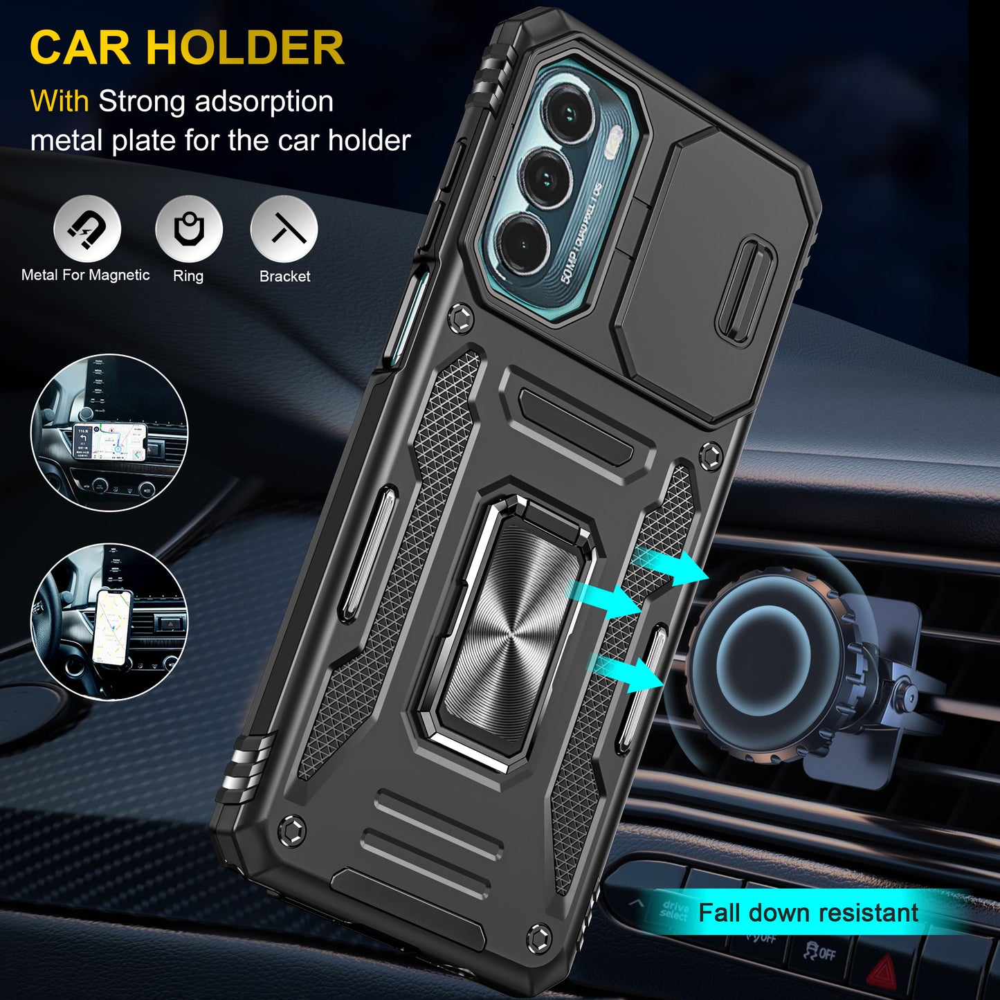 For Motorola Moto G Stylus 4G (2022) Armor Series Drop-proof PC + TPU Phone Case Kickstand Back Cover with Slide Camera Lid