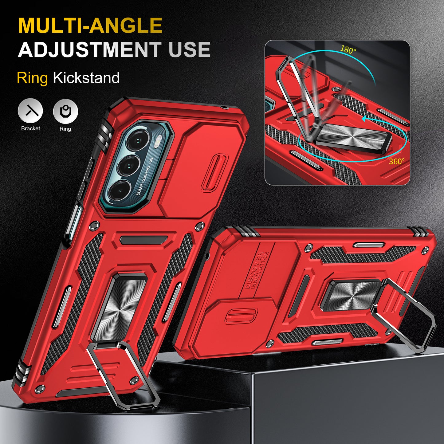 For Motorola Moto G Stylus 4G (2022) Armor Series Drop-proof PC + TPU Phone Case Kickstand Back Cover with Slide Camera Lid