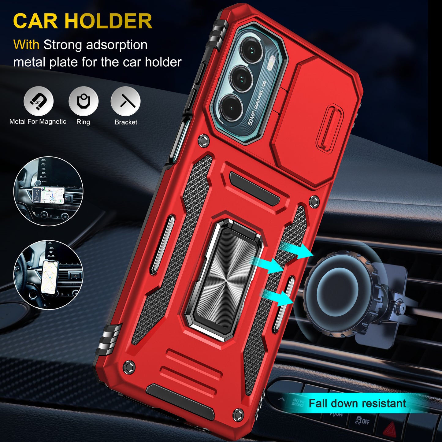 For Motorola Moto G Stylus 4G (2022) Armor Series Drop-proof PC + TPU Phone Case Kickstand Back Cover with Slide Camera Lid