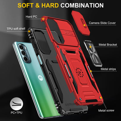 For Motorola Moto G Stylus 4G (2022) Armor Series Drop-proof PC + TPU Phone Case Kickstand Back Cover with Slide Camera Lid