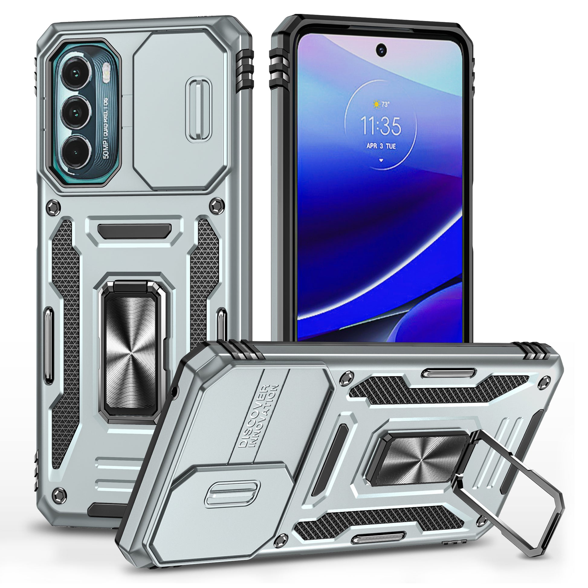 For Motorola Moto G Stylus 4G (2022) Armor Series Drop-proof PC + TPU Phone Case Kickstand Back Cover with Slide Camera Lid