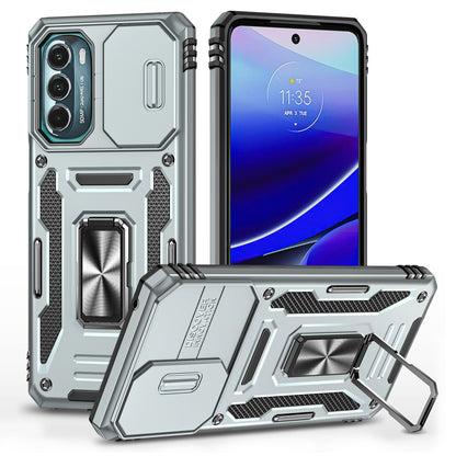 For Motorola Moto G Stylus 4G (2022) Armor Series Drop-proof PC + TPU Phone Case Kickstand Back Cover with Slide Camera Lid