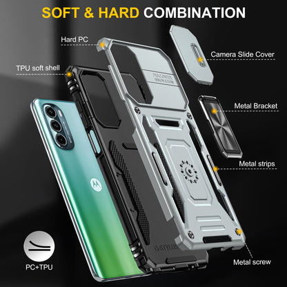 For Motorola Moto G Stylus 4G (2022) Armor Series Drop-proof PC + TPU Phone Case Kickstand Back Cover with Slide Camera Lid