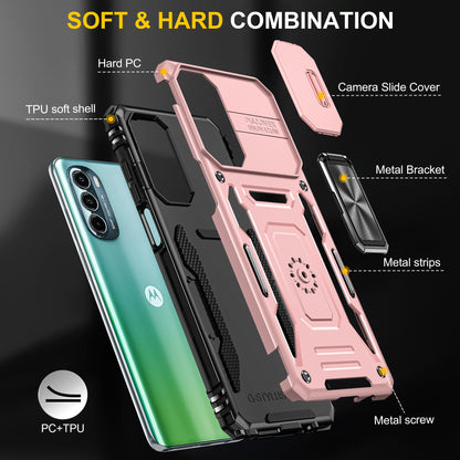For Motorola Moto G Stylus 4G (2022) Armor Series Drop-proof PC + TPU Phone Case Kickstand Back Cover with Slide Camera Lid