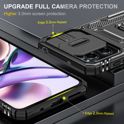 For Motorola Moto G13 4G Armor Series PC + TPU Shockproof Phone Case Ring Kickstand Cover with Slide Camera Lid