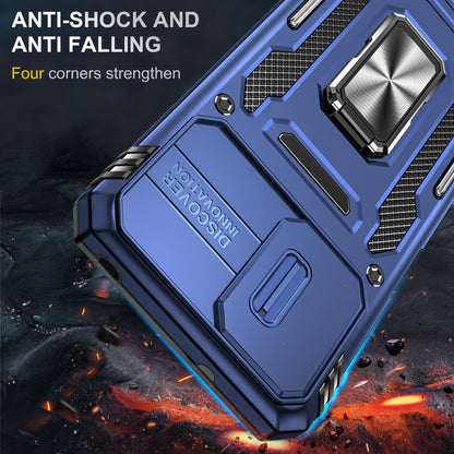 For Motorola Moto G13 4G Armor Series PC + TPU Shockproof Phone Case Ring Kickstand Cover with Slide Camera Lid